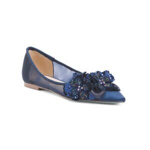 BETSEY JOHNSON Navy Flats With Floral Applique